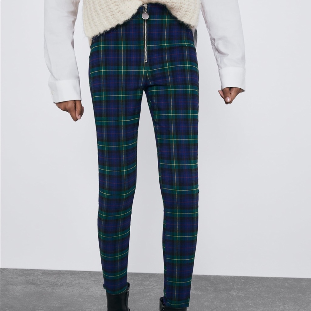 Zara plaid pants with gold zipper (NWT)